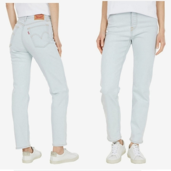 Levi's Wedgie High Rise Waisted Straight Jeans Light Blue Wash Vintage - Picture 1 of 11